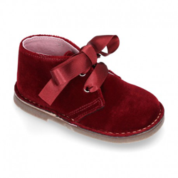 Botita Safari Niña Lazos Terciopelo Y Lazos De Seda. 20 Granate en oferta