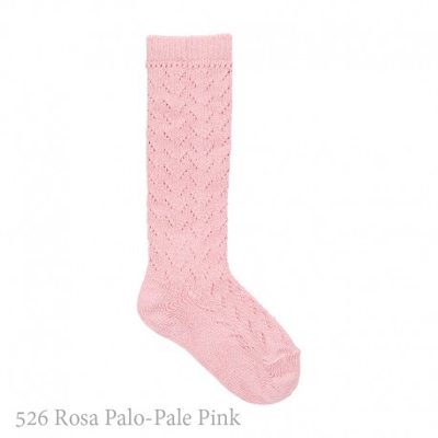Calcetín Alto Calado Crochet Condor. 526-rosa Palo 2