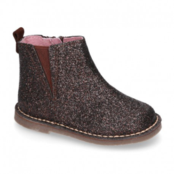 Botín Niña Con Elástico Y Cremallera En Piel Glitter. 34 Bronce en oferta