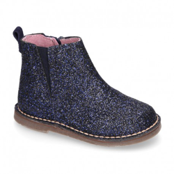 Botín Niña Con Elástico Y Cremallera En Piel Glitter. 30 Marino en oferta