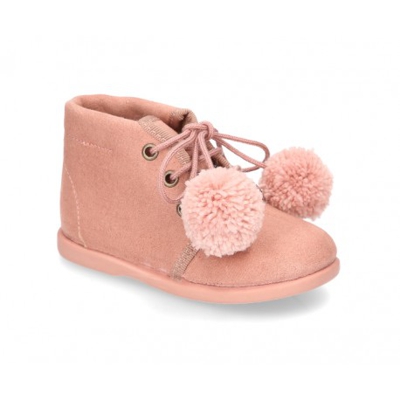 Botita Clásica Niños En Serratex Con Pompones. 18 Rosa