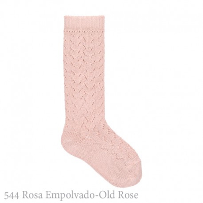 Calcetín Alto Calado Crochet Condor. 544-rosa Empolvado 2