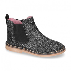 Botín Niña Con Elástico Y Cremallera En Piel Glitter Negro. 37 Negro precio