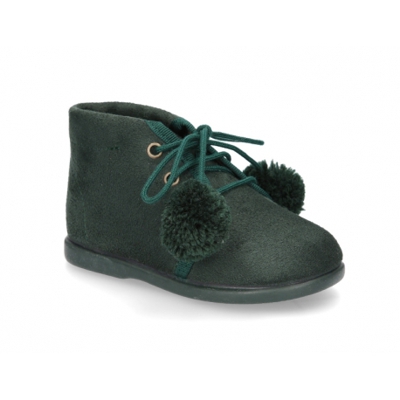 Botita Clásica Niños En Serratex Con Pompones. 27 Verde Botella