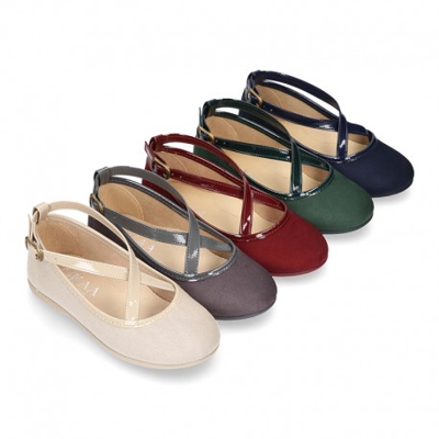 Merceditas Niña En Serratex Con Cintas Cruzadas En Charol. 21 Beige