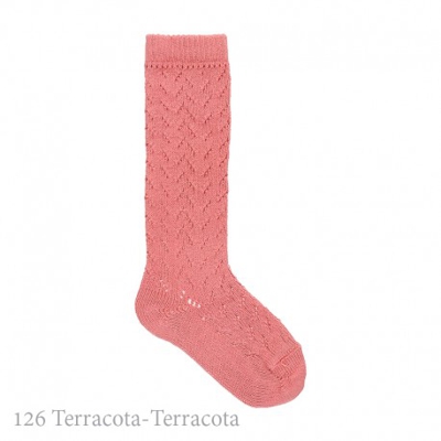 Calcetín Alto Calado Crochet Condor. 126-terracota 2