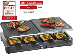 Clatronic RG 3518 Raclette Grill con piedra natural y placa reversible, 8 personas, 1400W, 1400 W, Acero Inoxidable, Negro características