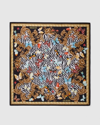 Guess - Pañuelo En Negro Con Estampado De Mariposas