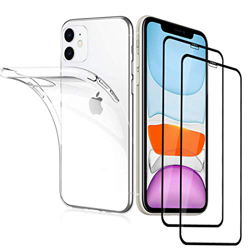 Funda + 2* Cristal Templado para iPhone 11,Ultra Fina Silicona Transparente TPU Carcasa iPhone 11, [2 Piezas] Protector de Pantalla Vidrio Templado Fu precio