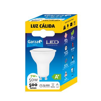 Bombilla LED GU10, 7W 110º 500 lumenes, Luz cálida