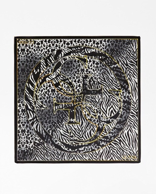Guess - Pañuelo Negro Con Estampado Animal Print