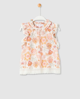 Bass 10 - Blusa De Niña Con Estampado Floral Y Pasamanería