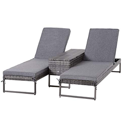 Outsunny Conjunto de 2 Tumbonas de Terraza con Mesa Ratán 195x60x86 cm en oferta