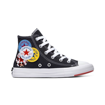 Converse - Zapatillas De Lona Infantil Chuck Taylor De Color Negro Con Adorno De Logos Multicolor