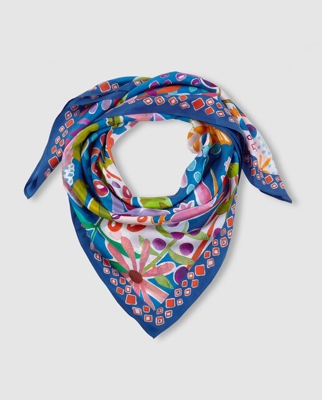 El Corte Inglés - Pañuelo De Seda En Azul Marino Con Print Floral