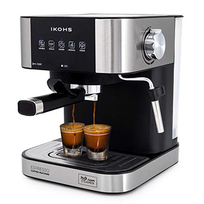 IKOHS Cafetera Expresso Automática TAZZIA - Cafetera Espress para Espresso y Cappuccino, 20 Bares, 1100 W, 1,5 litros, Vaporizador Orientable, Doble S