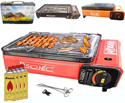 Camping BBQ Parrilla de gas gas horno grill portátil barbacoa mesa grill Incluye parrilla parrilla parrilla + +-Palillos + 4x Cartuchos de Gas + TRAG  en oferta
