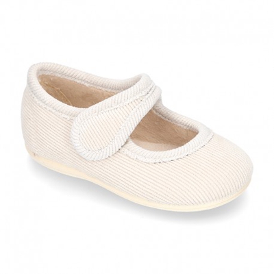 Mercedita De Casa Niñas Con Velcro En Pana Fina. 19 Beige