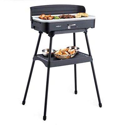 Oneconcept Porterhouse Black Edition - Parrilla eléctrica, Barbacoa de 2200W, Película Protectora cerámica, Recoge-Grasa, Seguridad Ante Viento/Salpic