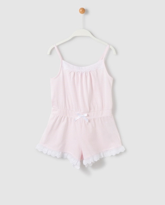 Cotton Juice - Mono Pijama De Niña Rosa Con Puntillas