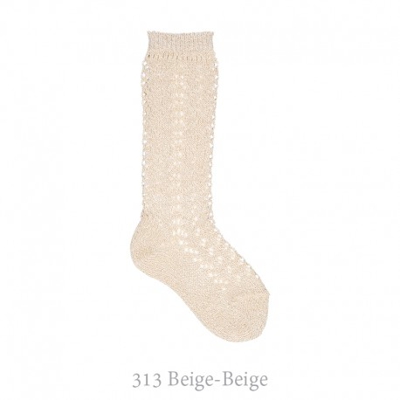 Calcetín Alto Perlé Calado Con Hilo Brillante Condor. 2 313-beige