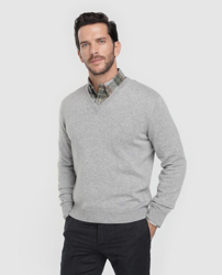 Brooks Brothers - Jersey De Cashmere De Hombre Gris Con El Cuello De Pico precio