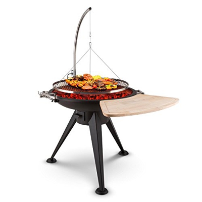 blumfeldt Delion Barbacoa de carbón (Parrilla Colgante de 80 cm de diámetro con manivela para Ajustar Altura, repisa Frontal de Madera, brasero de Tre