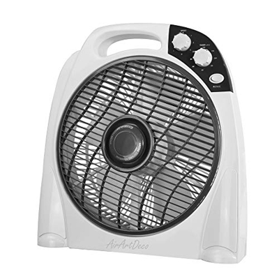 AirArtDeco Ventilador de Caja 12 Pulgadas de 3 Velocidades, Temporizador de 120 Minutos, Potencia 50W, 5 Aspas, Rejilla Rotatoria de Oscilación Automá