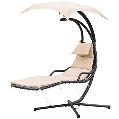 Outsunny Tumbona Ergonómica de Jardín con Dosel Tipo Hamaca 194x110x192 cm Blanco Crema