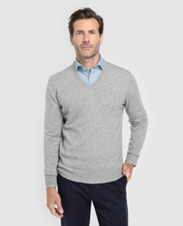 Emidio Tucci - Jersey De Lana 100% Cashmere De Hombre Gris Con El Cuello De Pico precio