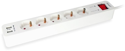 Equip Base Múltiple 5 Salidas 1.8m Botón Encendido Blanco - Regleta