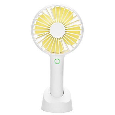 QINUKER Mini Ventilador de Mano portátil USB Recargable con Pilas Ventilador de Mano con Base, batería 2500mAh, 4 Modos para el hogar, Oficina, Dormit