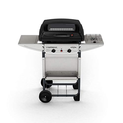 Campingaz Expert Deluxe Barbacoa gas piedra volcanica, parrilla gas con dos quemadores compactos y quemador lateral, 7 kW de potencia, parrilla de ace
