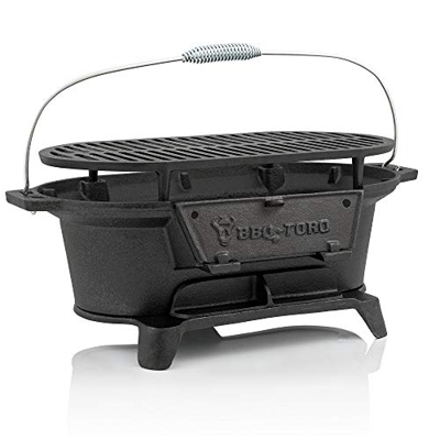 BBQ-Toro Olla Parrilla de Hierro Fundido con Rejilla de Cocción | 50 x 25 x 23 cm | Parrilla de Carbón para Camping estilo Hibachi