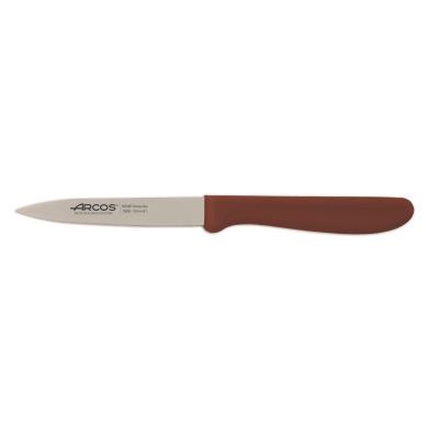Cuchillo Mondador Arcos Génova 180628 de acero inoxidable Nitrum y mango de Polipropileno COLOR  marrón , hoja de 10 cm con funda hoja y caja expositor