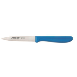 Cuchillo Mondador Arcos Génova 180613 de acero inoxidable Nitrum y mango de Polipropileno COLOR  azul, hoja de 10 cm con funda hoja y caja expositor en oferta