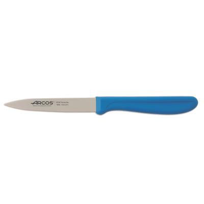 Cuchillo Mondador Arcos Génova 180623 de acero inoxidable Nitrum y mango de Polipropileno COLOR azul , hoja de 10 cm con funda hoja y caja expositor