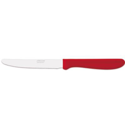 Cuchillo para mesa Arcos Génova 370322 de acero inoxidable Nitrum y mango de Polipropileno de COLOR  rojo, hoja de 11 cm con funda hoja y caja expositor en oferta