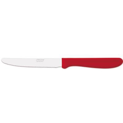 Cuchillo para mesa Arcos Génova 370322 de acero inoxidable Nitrum y mango de Polipropileno de COLOR  rojo, hoja de 11 cm con funda hoja y caja expositor