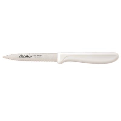 Cuchillo Mondador Arcos Génova 180614 de acero inoxidable Nitrum y mango de Polipropileno COLOR  blanco, hoja de 10 cm con funda hoja y caja expositor