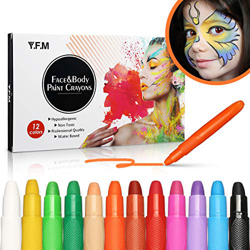 Y.F.M 12 Colores Pinturas Faciales y Corporales, Lapices Faciales - Kit de Decoración de Halloween, Maquillaje Navidad y Fiestas - No Tóxico, Adecuado características