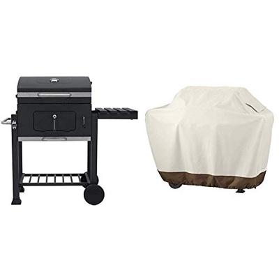 Tepro Toronto Click 2019 - Barbacoa de carbón/Parrilla Carro esmaltada, Antracita/Acero Inoxidable + AmazonBasics Funda Protectora para Barbacoa (tama