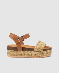 Mustang - Sandalias De Plataforma De Mujer De Color Marrón Claro Con Detalle En Rafia características