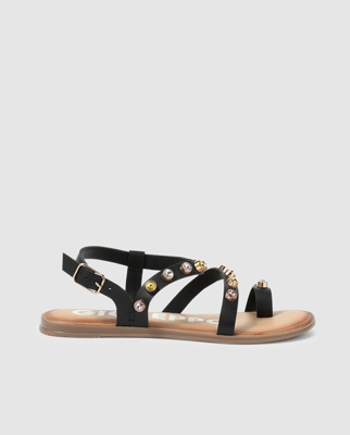Gioseppo - Sandalias Planas De Mujer En Negro Con Adorno De Pedrería Multicolor