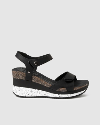 Panama Jack - Sandalias De Cuña De Mujer De Piel En Color Negro