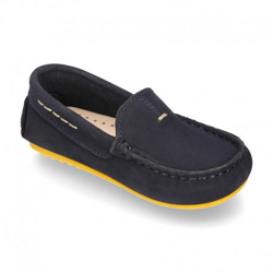 Mocasín Niños Pequeños Piso Conductor Contraste En Piel Nobuck. 23 Marino precio