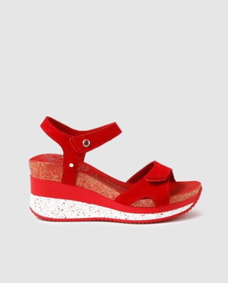 Panama Jack - Sandalias De Cuña De Mujer En Nobuck De Color Rojo