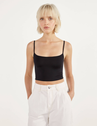 Bershka Top cropped de tirantes Mujer L Negro en oferta
