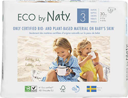 Eco by Naty, Talla 3, 180 pañales, 4-9kg, suministro para UN MES, Pañal ecológico premium hecho a base de fibras vegetales. 0% plásticos derivados del precio