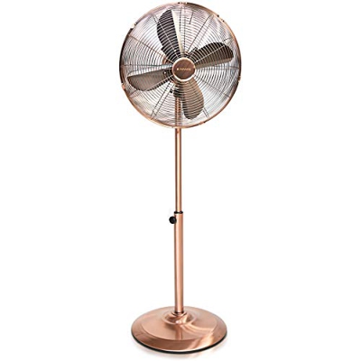 Navaris Ventilador de pie de Metal - Altura Ajustable con Caja de 40CM - Oscilante e inclinable - con 3 velocidades y Elegante Acabado Retro en Cobre